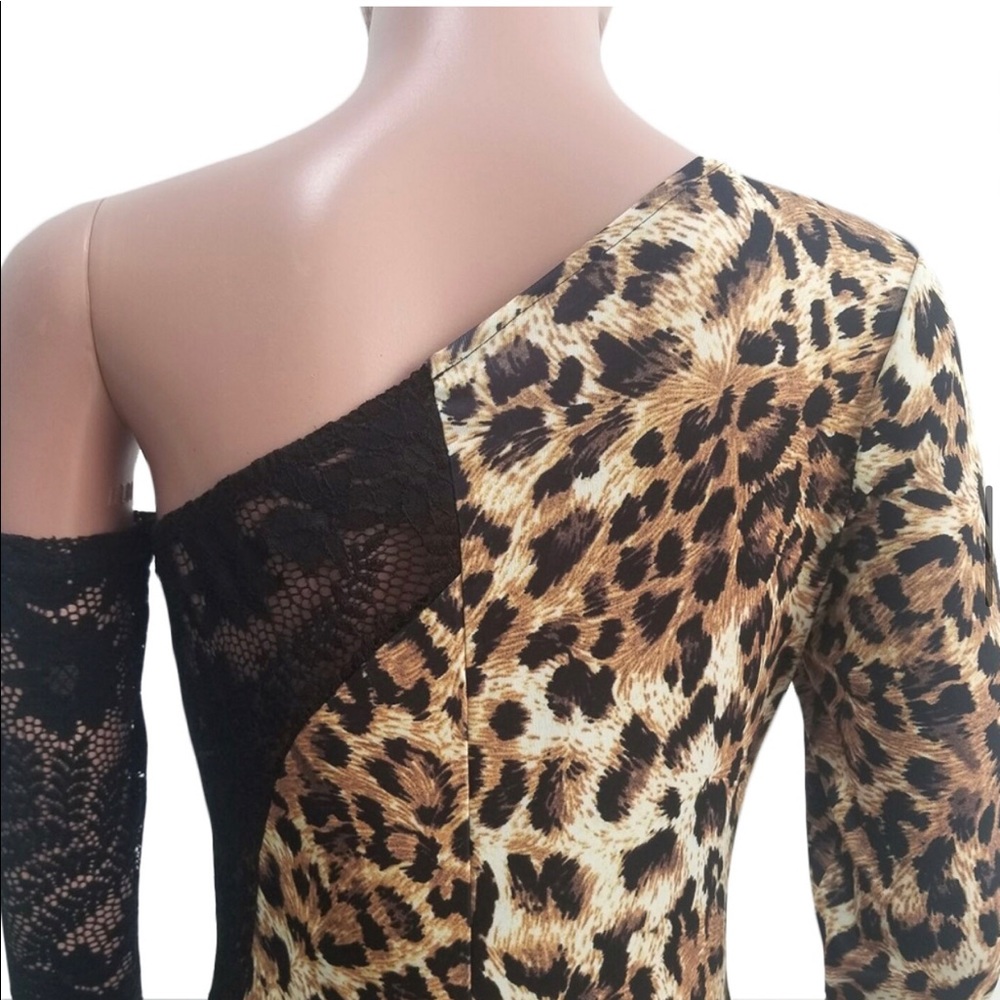 Off Shoulder Cheetah Black Lace Jumpsuit Medium 10 - Picture 4 of 8